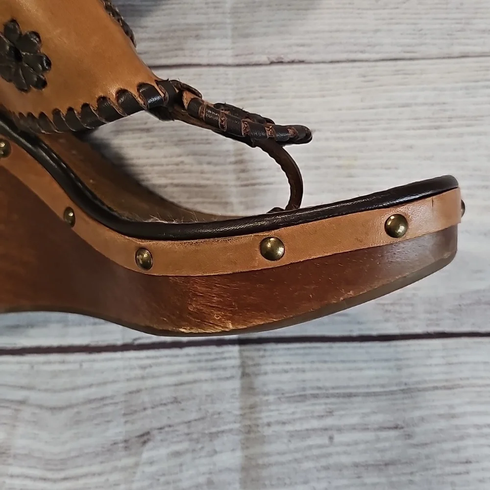 Jack Rogers 7/7.5 Tan Leather Platform Sandals